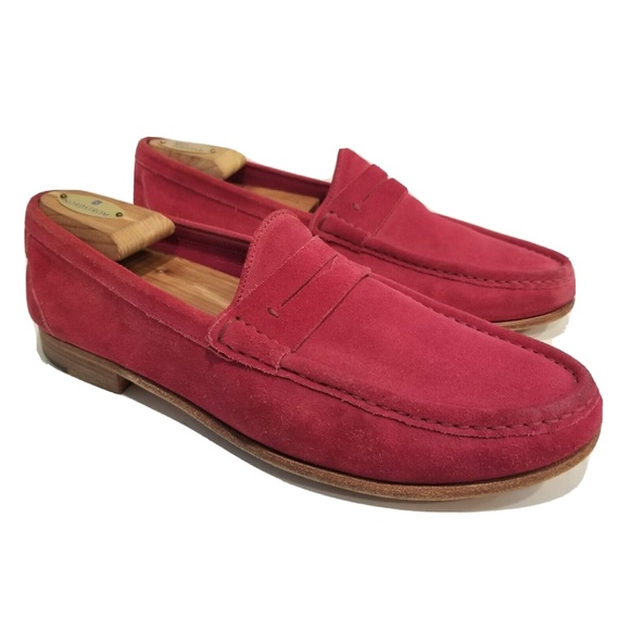 Sergio Rossi Mens Suede Penny Loafers Red Classic Designer Shoe Size 9.5 US 10.5 - Picture 1 of 15